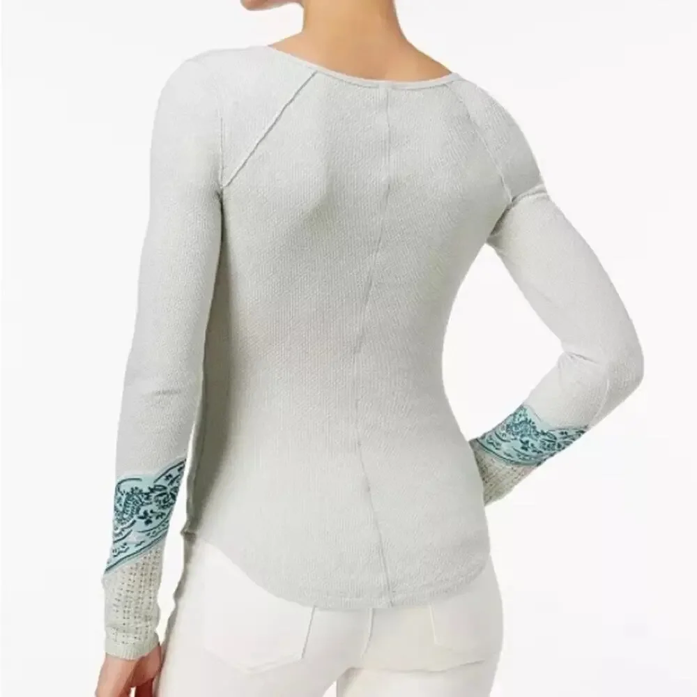 We the Free | Free People mint waffle thermal bandana cuff long sleeve shirt S